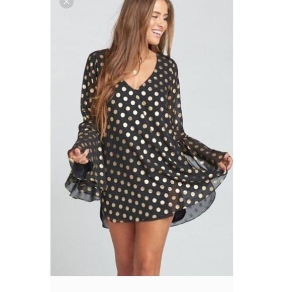 Show Me Your Mumu MARCIA Black and Gold Cosmic Dot Mini Dress
